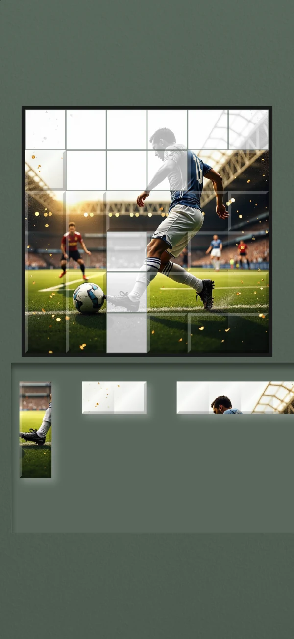 A football picture puzzle with straight pieces waiting below the board.
